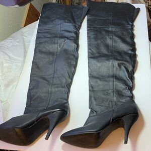 Pleaser Sleek Leather OTK High Heel Boots Black Size 10